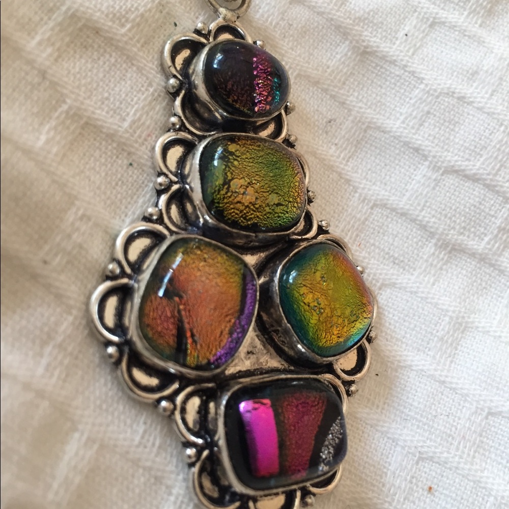 Colorful pressed glass pendant 4 necklace sterling